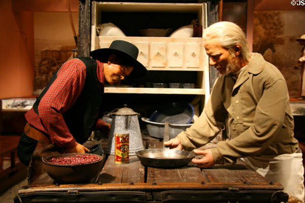 Details of chuckwagon, invented (1860s) by Charles Goodnight of Texas at Autry National Center. Los Angeles, CA.