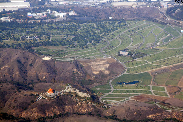 Aerial view of Rose Hills Memorial Park in Whittier, CA.