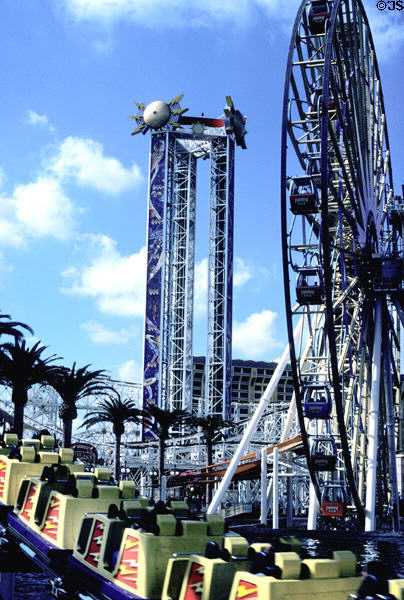 Variety of amusement park rides at Disney's California Adventure . Anaheim, CA.