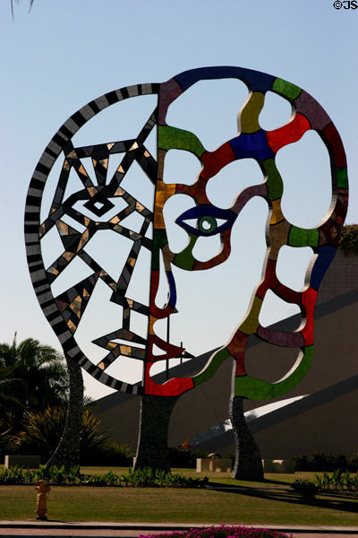 Coming Together sculpture of multicolored face outline by Niki de St. Phalle at Convention Center. San Diego, CA.
