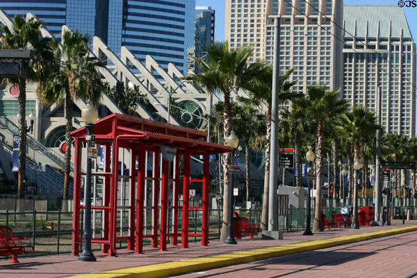 Gaslamp quarter trolley stop. San Diego, CA.