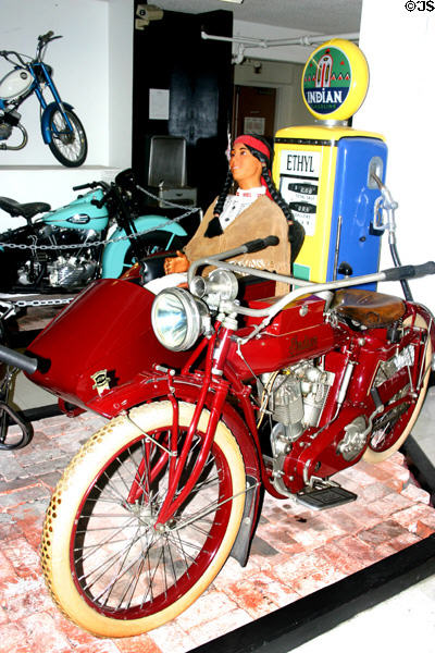 Indian C-3 Big Twin motorcycle with factory sidecar (1914) at San Diego Automotive Museum. San Diego, CA.