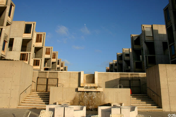 Salk Institute waterfall onto lower patios. La Jolla, CA.