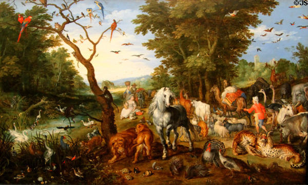 Entry of Animals into Noah's Ark painting (1613) by Jan Brueghel Elder at J. Paul Getty Museum Center. Malibu, CA.