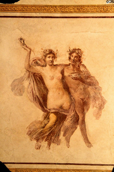 Roman plaster fresco with Bacchus & Ariadne (1-75 CE) at Getty Museum Villa. Malibu, CA.