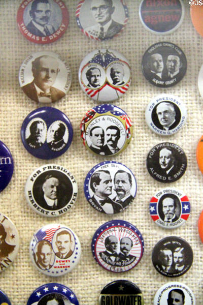 Collection of Presidential campaign buttons at Orange Empire Railway Museum. Perris, CA.