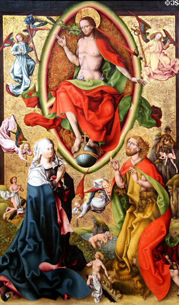 Last judgment triptych central panel painting (c1500) from Ottobeuren, Germany at Legion of Honor Museum. San Francisco, CA.