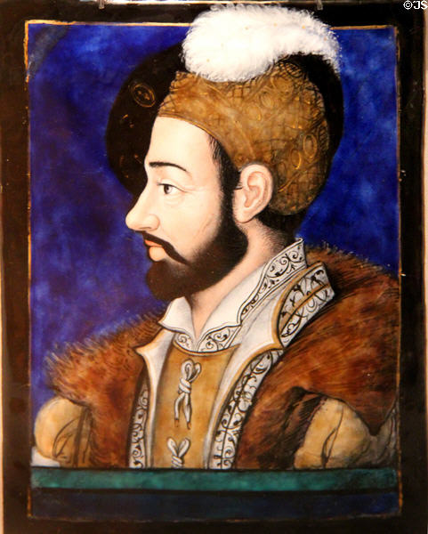 Portrait of Charles, Comte de Montpensier, Connetable de Bourbon enamel on copper plaque (c1570) by Léonard Limosin of Limoges, France at Legion of Honor Museum. San Francisco, CA.