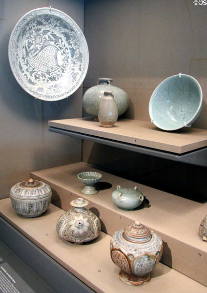 Collection of Sukhothai ceramics from Thailand at Asian Art Museum. San Francisco, CA.