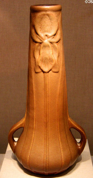 Glazed earthenware Iris vase (c1903) by Artus Van Briggle of Van Briggle Pottery, Colorado Springs, CO at de Young Museum. San Francisco, CA.
