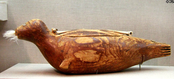 Yup'ik Inuit trinket box in shape of seal (c1850) from Alaska at de Young Museum. San Francisco, CA.