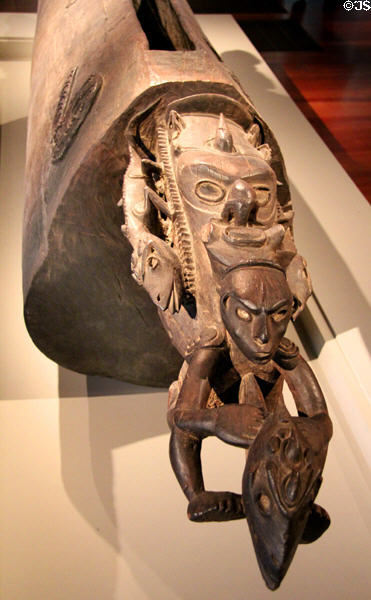 Detail of slit-drum (20thC) from Sepik River of New Guinea at de Young Museum. San Francisco, CA.
