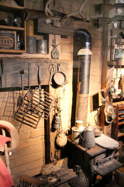 Display of items in typical one room miner's cabin at Mariposa Museum. Mariposa, CA.
