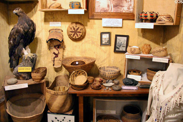 Miwuk Indian basket collection at Mariposa Museum. Mariposa, CA.