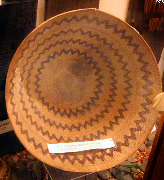 Miwuk Indian cooking basket, coiled willow at Mariposa Museum. Mariposa, CA.