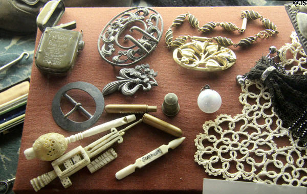 Display of sewing items in Columbia Museum at Columbia State Historic Park. Columbia, CA.