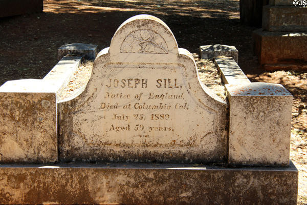 Tombstone, dated 1889, in Columbia cemetery at Columbia State Historic Park. Columbia, CA.