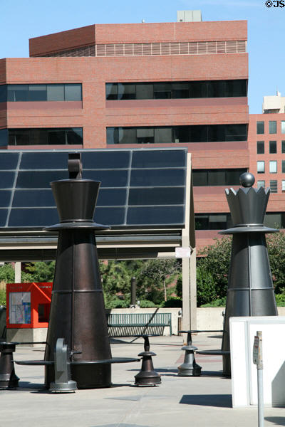 Chess piece sculpture called King & Queen (2001) by Brain Swanson on 16th Street Mall. Denver, CO.