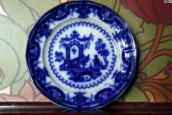 Oriental blue-flow plate with garden scene at Byers-Evans House. Denver, CO.
