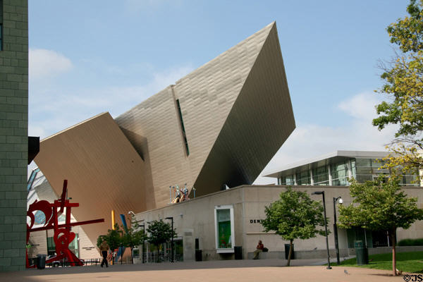 Freeform crystal forms of Denver Art Museum new addition inspired by shapes of Rocky Mountains. Denver, CO.
