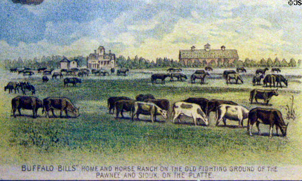 Buffalo Bill's home & horse ranch on the old fighting ground of the Pawnee & Sioux on the Platte on Cody Scenes of Life poster. CO.