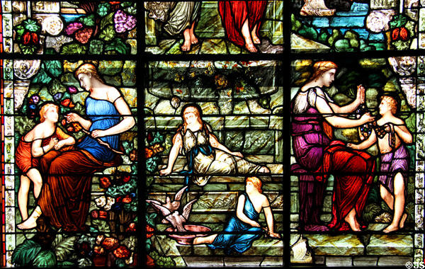 Kingdoms of Nature stained glass window detail at Rosemount House Museum. Pueblo, CO.