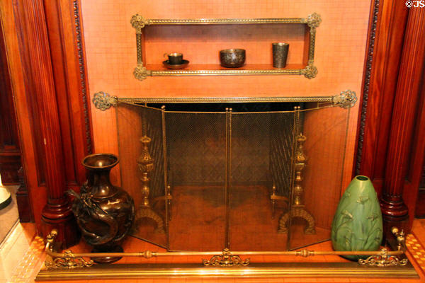 Sitting room fireplace with display shelf at Rosemount House Museum. Pueblo, CO.