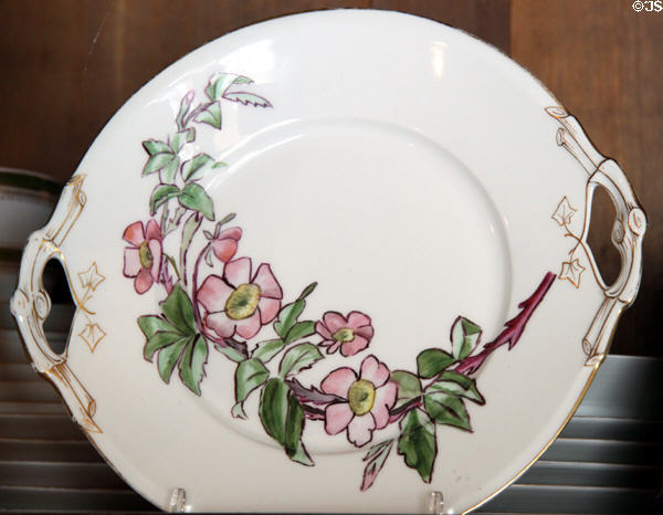 Cake plate 1887 hand painted by Lenore or Lillian Thatcher at Rosemount House Museum. Pueblo, CO.