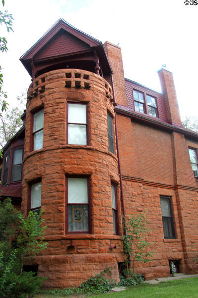 Stone house with red tower (Greenwood at W. 14th St.) in Rosemount neighborhood. Pueblo, CO.