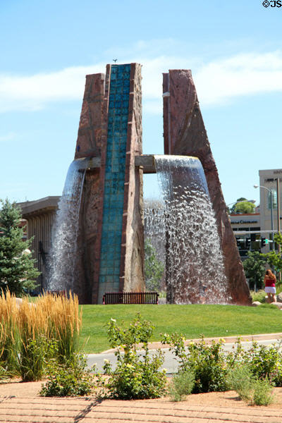 Waterfall fountain at north end of Union Ave. Historic District. Pueblo, CO.