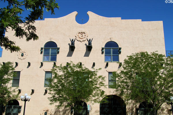 Building with open pediment & gargoyles on Victoria Ave. Pueblo, CO.