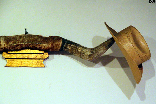 Mitchell's hat on longhorn hat rack at A.R. Mitchell Museum of Western Art. Trinidad, CO.