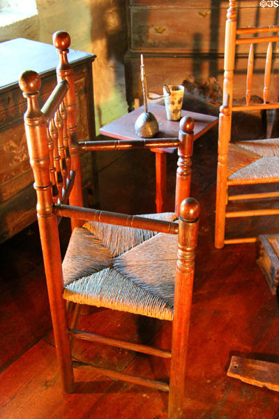 Carver chair with rush seat (17thC) at Henry Whitfield State Museum. Guilford, CT.