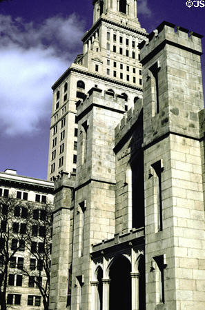Wadsworth Atheneum Museum of Art (1842) in front of Travelers Tower. Hartford, CT.