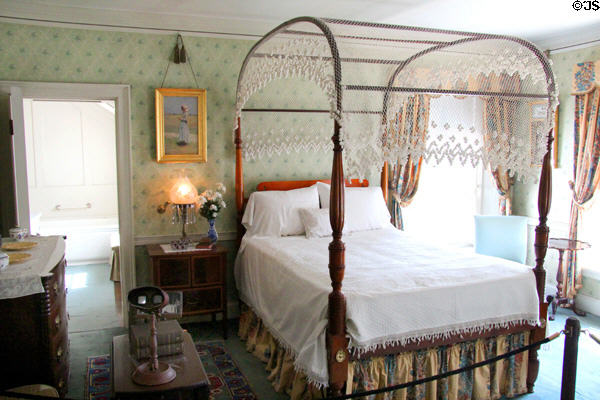 Green room with canopied bed at Hill-Stead Museum. Farmington, CT.