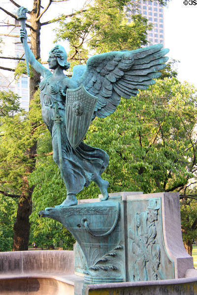 Spanish American War Memorial, statue of Nike, Greek Goddess of War, (1937) by Evelyn Batchelder Longman in Bushnell Park. Hartford, CT.