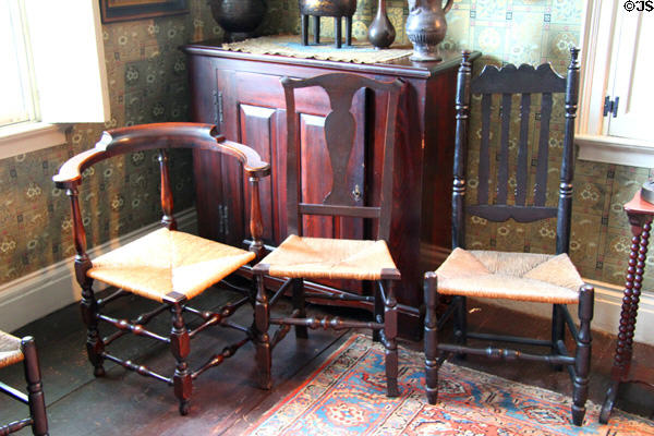 Variety of early American caned chairs at Butler-McCook House Museum. Hartford, CT.