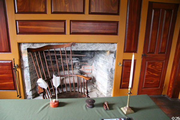 Judgment Room with chair used by Nathan Hale when he taught school & table used by George Washington on Nov. 9, 1789 at Nathan Hale Homestead Museum. Coventry, CT.