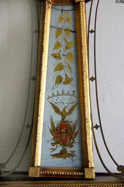 American Eagle details of Banjo clock at Oliver Ellsworth Homestead Museum. Windsor, CT.