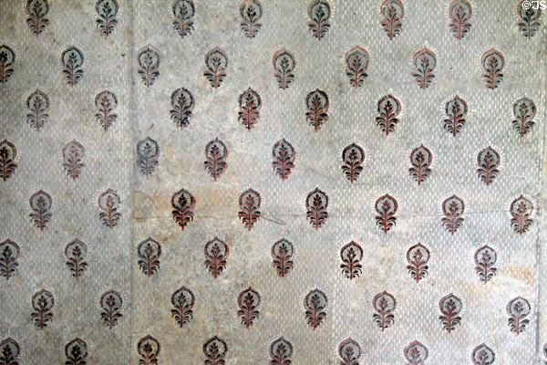 Original French wallpaper in bedroom at Oliver Ellsworth Homestead Museum. Windsor, CT.