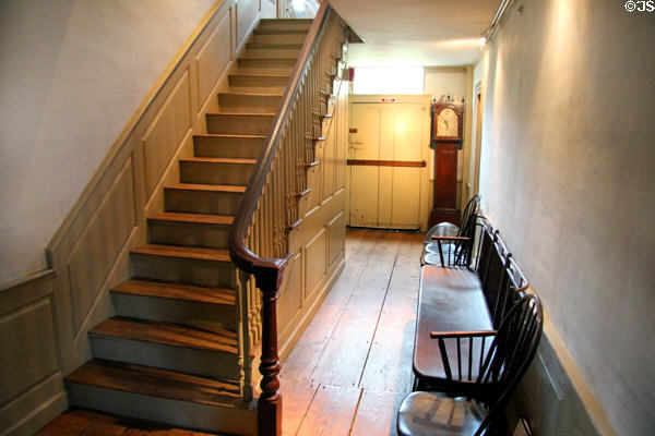Central hall stairway at Isaac Stevens House. Wethersfield, CT.