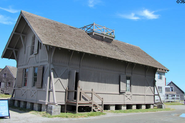 New Shoreham Life Saving Station (1874) in Carpenter Gothic style at Mystic Seaport. Mystic, CT.