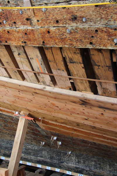Charles W. Morgan wooden whaleship (1841) under restoration at Mystic Seaport. Mystic, CT.