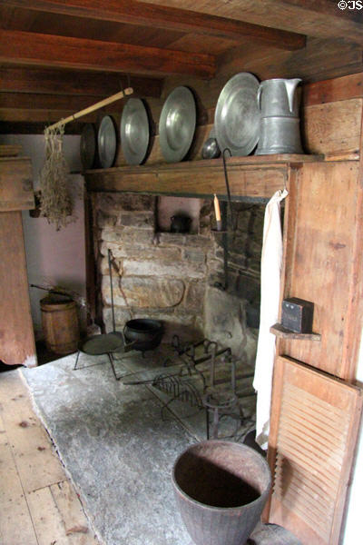 Pewter plates over fireplace at Joshua Hempstead House. New London, CT.