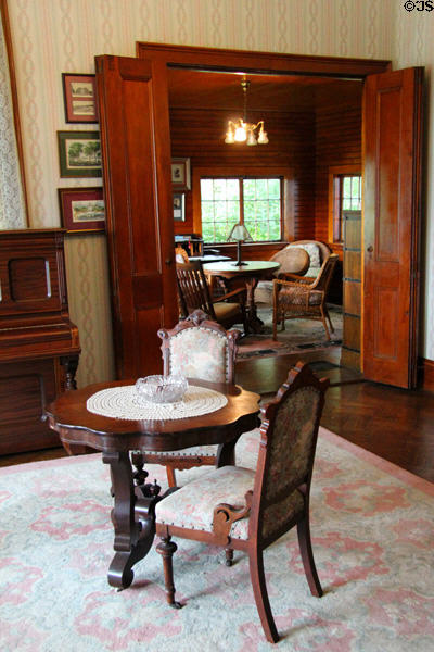 Parlor looking through to sunroom at Monte Cristo Cottage. New London, CT.