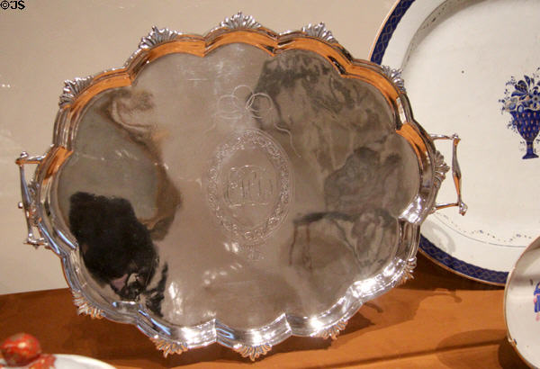 Silver tray with handles (waiter) (1797) by Paul Revere of Boston at Yale University Art Gallery. New Haven, CT.