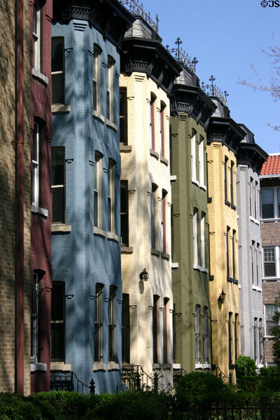 Multicolored row houses (1816-26 16th St. NW). Washington, DC.