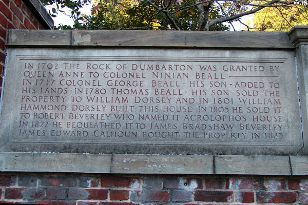 Engraved history of Dumbarton Oaks. Washington, DC.