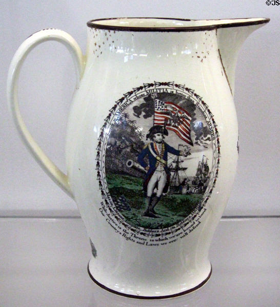 USA Militia pitcher (c1804) made in England shows uniformed American officer at National Museum of American History. Washington, DC.