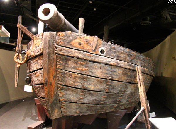 Gunboat Philadelphia (1776) fought British in Revolutionary War & was raised from Lake Champlain (1935) at National Museum of American History. Washington, DC.